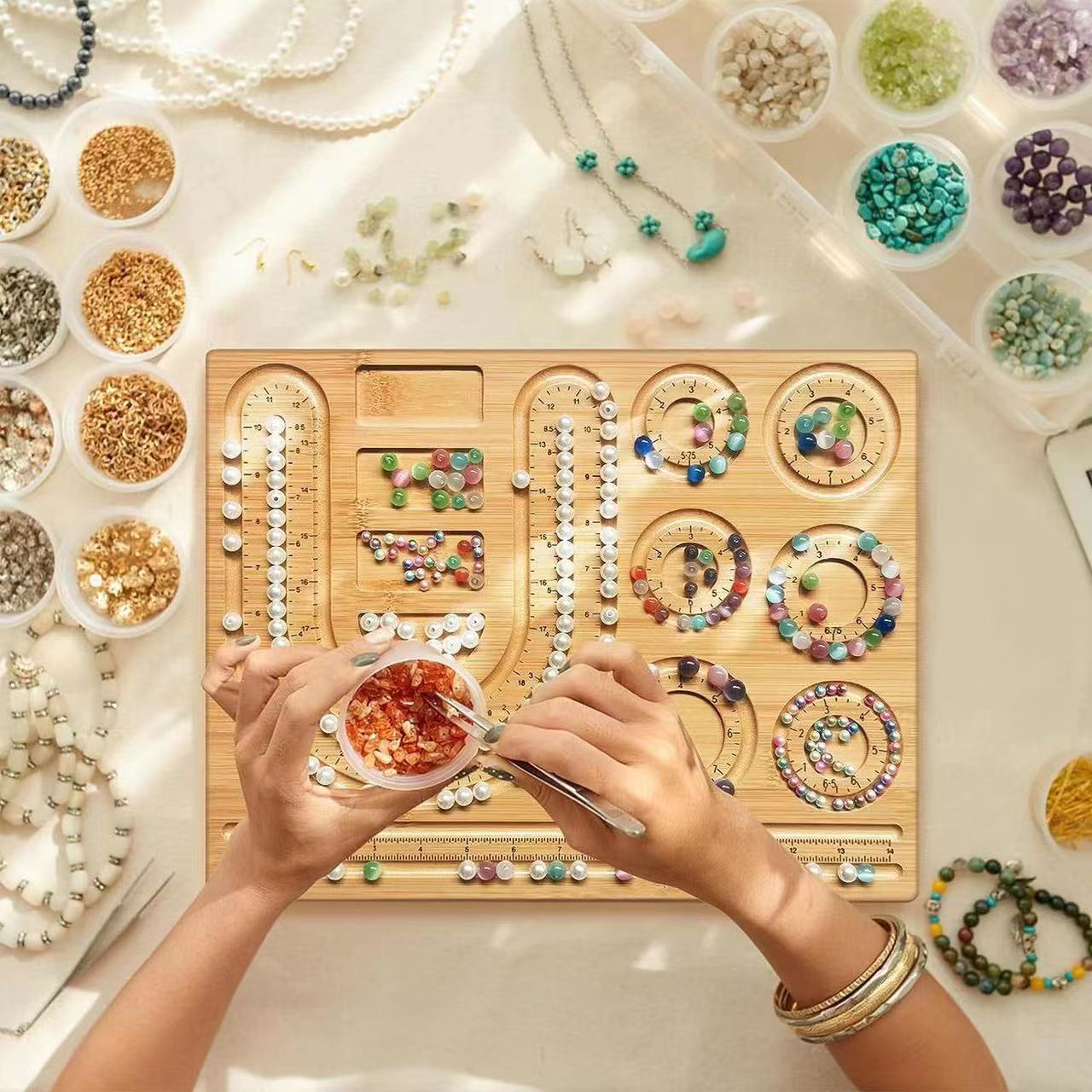 Jewelry Making Organizer - Plateau de perles floqué en bois,